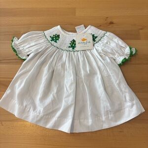 Stitchy Fish Smocked Bishop Dress White Green Christmas 24 Months baby girl
